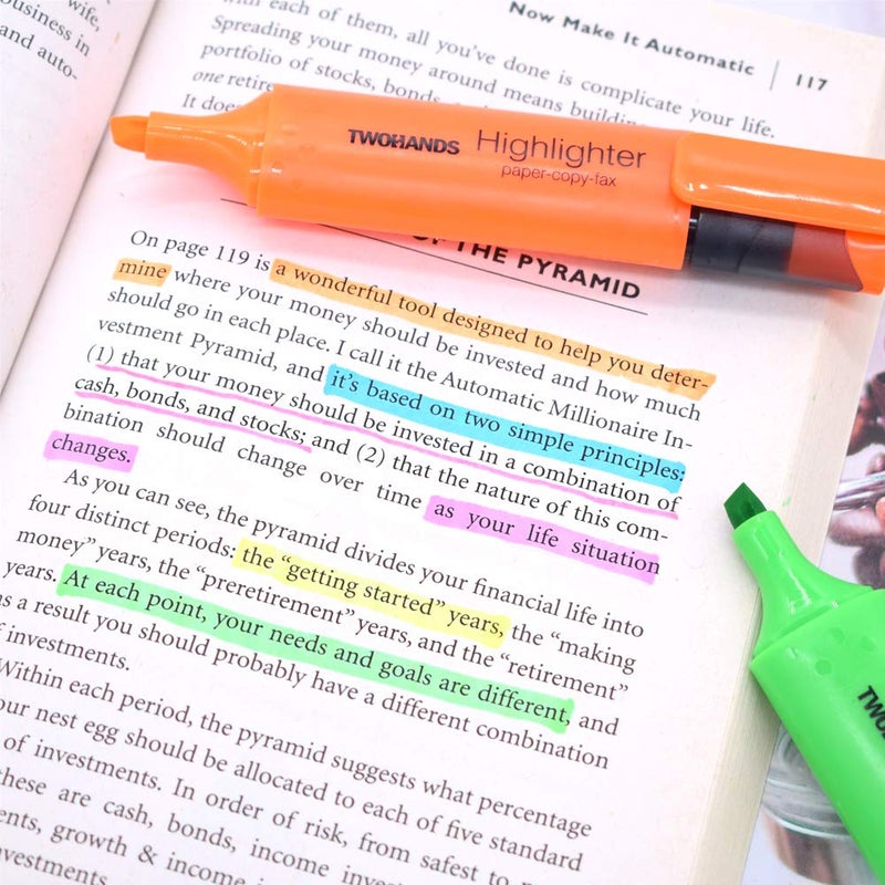 TWOHANDS Highlighters,Chisel Tip Marker Pens,6 Assorted Colors,with Large Ink Reservoir for Extra Long Marking 20062 - Image 4